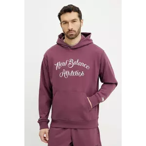 New Balance hanorac de bumbac barbati, culoarea bordo, cu glugă, cu imprimeu, MT51935FDP imagine