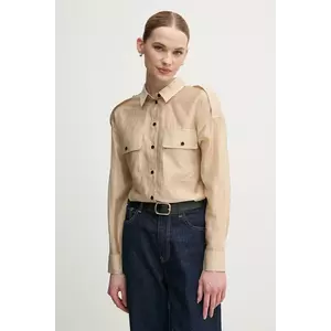 OUI camasa femei, culoarea bej, cu guler clasic, regular, 91884 imagine