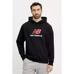 New Balance hanorac de bumbac barbati, culoarea negru, cu glugă, cu imprimeu, MT51512BK imagine