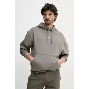 BOSS Orange hanorac de bumbac barbati, culoarea maro, cu glugă, cu imprimeu imagine