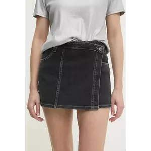 Answear Lab pantaloni scurti jeans femei, culoarea negru, neted, high waist imagine