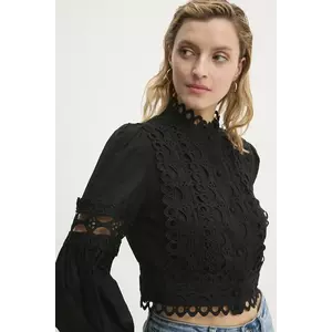 Answear Lab cămașă din bumbac femei, culoarea negru, cu guler stand-up, regular imagine