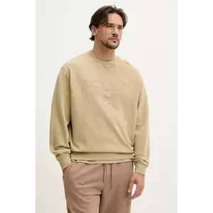 Tommy Jeans hanorac de bumbac barbati, culoarea bej, cu imprimeu, DM0DM20827 imagine