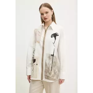 Desigual camasa din bumbac RECORTES LACROIX femei, culoarea alb, cu guler clasic, relaxed, 25SWCW23 imagine