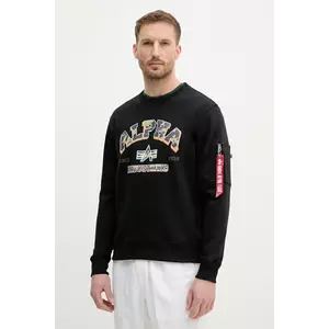 Alpha Industries bluza College Camo Sweater barbati, culoarea negru, cu imprimeu, 146306 imagine