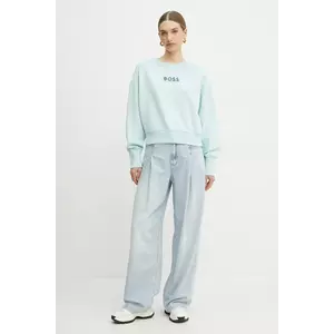 BOSS Orange hanorac de bumbac femei, culoarea turcoaz, cu imprimeu, 50540263 imagine