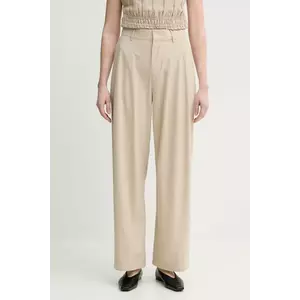 ISABELLE BLANCHE pantaloni femei, culoarea bej, lat, high waist, IS25SS-P024-T003 imagine