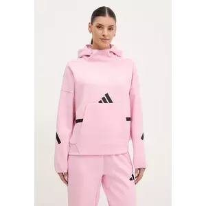 adidas bluza Z.N.E. femei, culoarea roz, cu glugă, cu imprimeu, JD5992 imagine