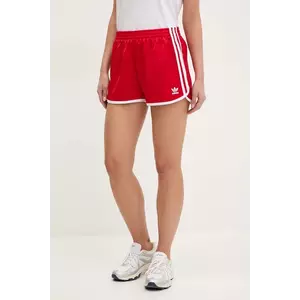 adidas Originals pantaloni scurti 3S SPRINTER femei, culoarea rosu, cu imprimeu, high waist, JD3120 imagine