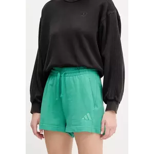 adidas pantaloni scurti din bumbac ALL SZN femei, culoarea verde, neted, high waist, JD4731 imagine
