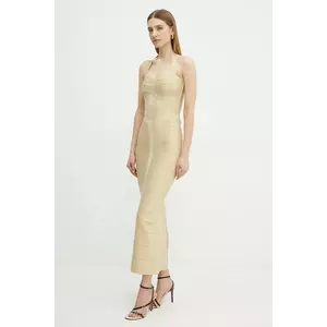 Herve Leger rochie Iris culoarea auriu, maxi, mulată, HLM8505780 imagine