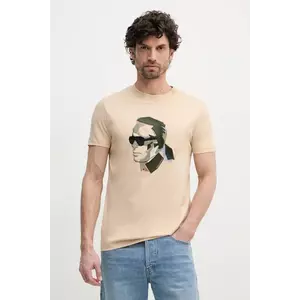 Karl Lagerfeld tricou din bumbac barbati, culoarea bej, cu imprimeu, 552241.755067 imagine