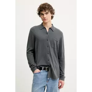 FROM FUTURE cămașă din cașmir barbati, culoarea gri, cu guler clasic, relaxed, MCH02664 imagine
