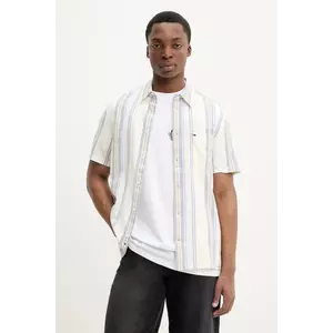 Tommy Jeans camasa din bumbac barbati, culoarea bej, cu guler clasic, regular, DM0DM21302 imagine