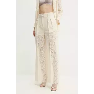 Simona Corsellini pantaloni femei, culoarea bej, lat, high waist, P25CPPA013 imagine