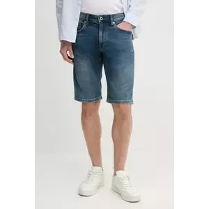 Pepe Jeans pantaloni scurti jeans SLIM GYMDIGO SHORT TRACK barbati, culoarea albastru marin, PM801075UI5 imagine
