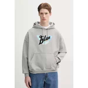 BLUEMARBLE hanorac de bumbac barbati, culoarea gri, cu glugă, cu imprimeu, HO01.FL05CA25 imagine