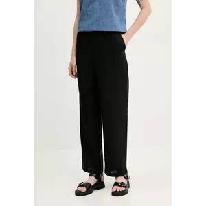 Abercrombie & Fitch pantaloni din in femei, culoarea negru, drept, high waist, KI156-5137 imagine