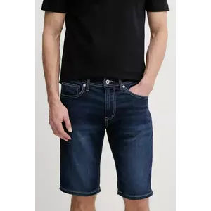 Pepe Jeans pantaloni scurti jeans SLIM GYMDIGO SHORT TRACK barbati, culoarea albastru marin, PM801075EE4 imagine