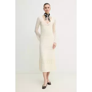 Pepe Jeans rochie PAULINA culoarea bej, midi, mulată, PL953712 imagine