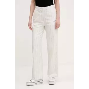 adidas Originals pantaloni PINSTRIPE PANTS femei, culoarea bej, lat, high waist, JJ3483 imagine