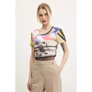 Desigual tricou COLLAGE femei, culoarea bej, 25SWTK14 imagine