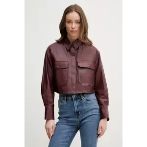 Pedro del Hierro geaca de piele femei, culoarea bordo, de tranzitie, oversize, 5499137 imagine