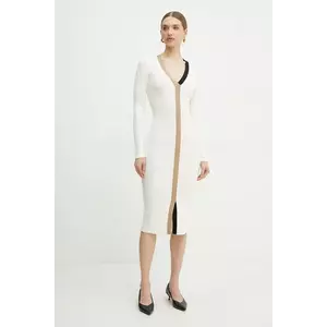 BOSS rochie culoarea bej, midi, mulată, 50537746 imagine