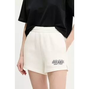 Abercrombie & Fitch pantaloni scurti femei, culoarea bej, cu imprimeu, high waist, KI186-5045 imagine