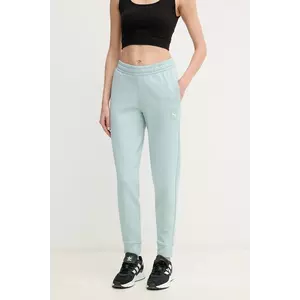 Puma pantaloni de trening din bumbac femei, culoarea turcoaz, neted, 685019 imagine
