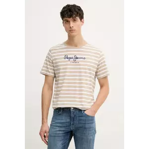 Pepe Jeans tricou din bumbac barbati, culoarea bej, modelator imagine