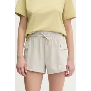 adidas pantaloni scurti Essentials femei, culoarea bej, neted, high waist, JC5699 imagine