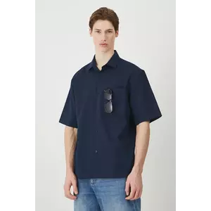 Medicine camasa din bumbac barbati, culoarea albastru marin, cu guler clasic, relaxed imagine