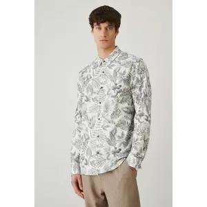 Medicine camasa de in barbati, culoarea bej, cu guler clasic, regular imagine