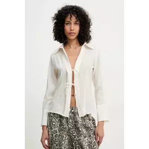 Answear Lab cămașă de in femei, culoarea bej, cu guler clasic, regular imagine