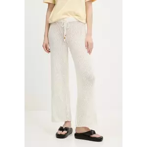 Abercrombie & Fitch pantaloni de bumbac femei, culoarea bej, drept, high waist, KI111-5033 imagine