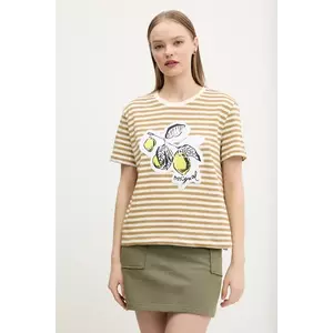 Desigual tricou din bumbac LEMON femei, culoarea bej, 25SWTKAE imagine
