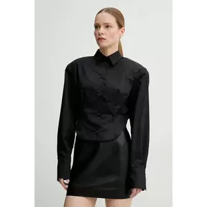 MMC STUDIO camasa din bumbac femei, culoarea negru, cu guler clasic, regular, KOR imagine