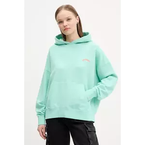 Superdry hanorac de bumbac femei, culoarea turcoaz, cu glugă, neted, W2012281A-2MD imagine