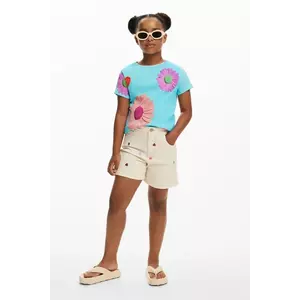 Desigual pantaloni scurti din denim pentru copii culoarea bej, modelator, talie reglabila, 25SGPW03 imagine