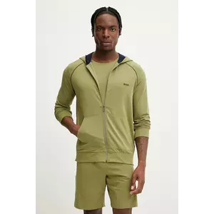 BOSS bluză lounge culoarea verde, cu glugă, neted imagine