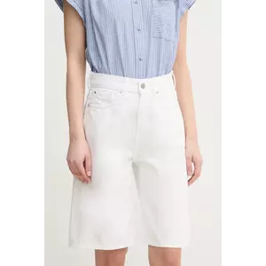 Pepe Jeans pantaloni scurti jeans BERMUDA SHORT UHW WHT femei, culoarea alb, neted, high waist, PL801181 imagine