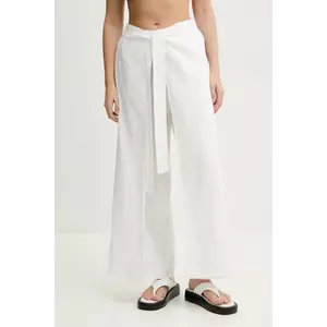 Vilebrequin pantaloni din in LAMISS femei, culoarea bej, lat, high waist, LSSH3U00 imagine
