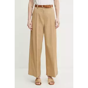 Weekend Max Mara pantaloni de bumbac femei, culoarea bej, lat, high waist, 2515131121600 imagine