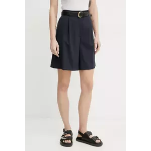 Weekend Max Mara pantaloni scurți din lână femei, culoarea albastru marin, neted, high waist, 2515141011600 imagine