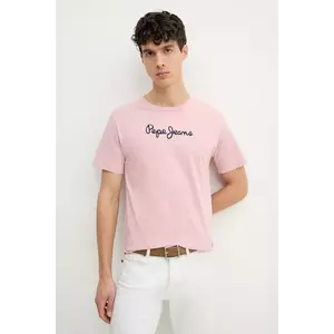 Pepe Jeans tricou din bumbac Eggo barbati, culoarea roz, cu imprimeu, PM508208 imagine