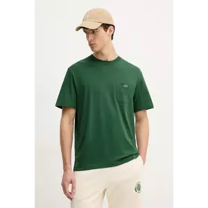 Lacoste tricou din bumbac barbati, culoarea verde, neted, TH2827 imagine
