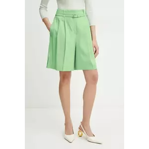 BOSS pantaloni scurți din lână femei, culoarea verde, neted, high waist, 50537395 imagine