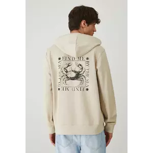 Medicine hanorac de bumbac barbati, culoarea bej, cu glugă, cu imprimeu imagine