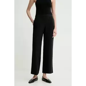 Samsoe Samsoe pantaloni din amestec de in SAHANI culoarea negru, lat, high waist, F25100013 imagine